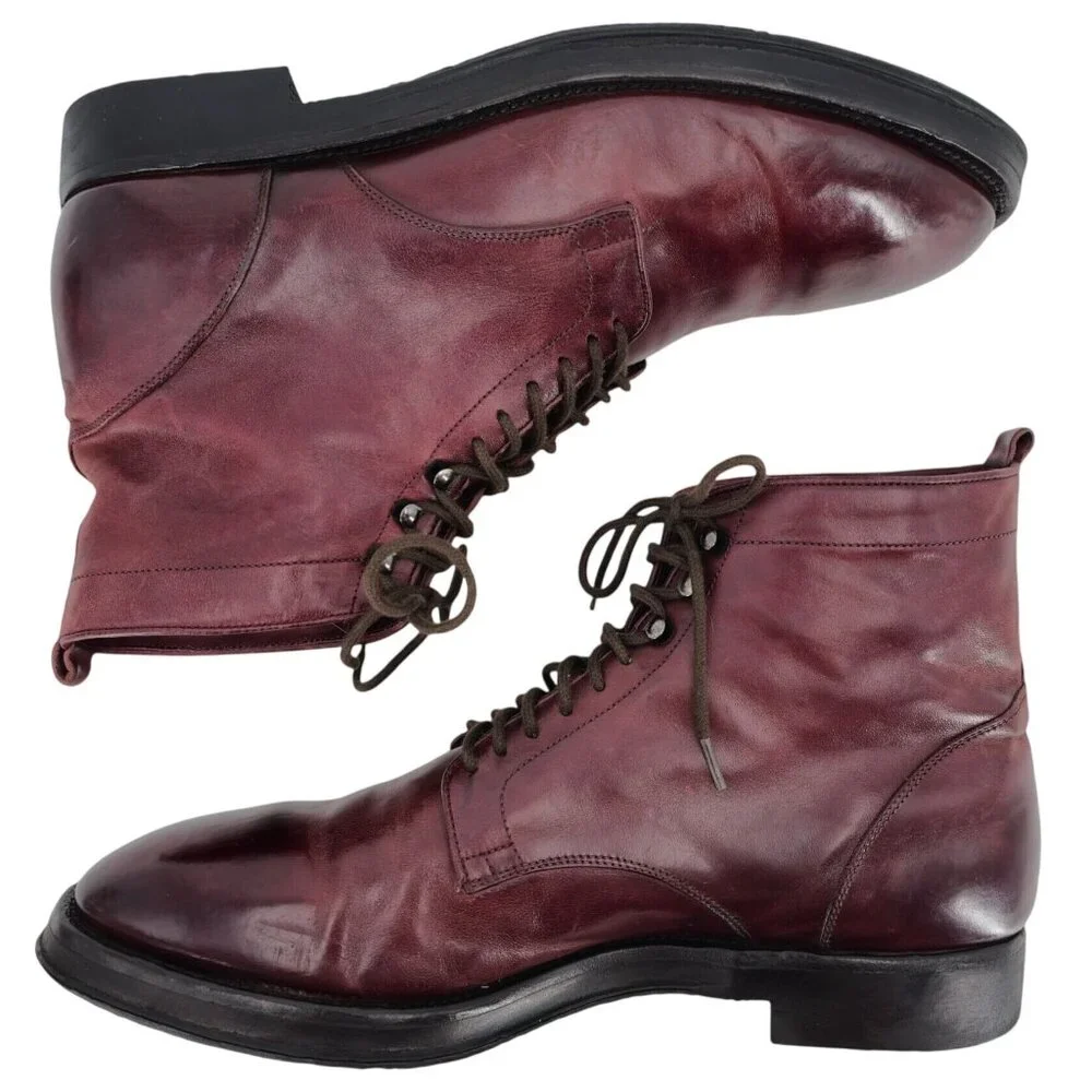 Alberto Fasciani Italy Burnished Burgundy Combat Boots Mens 9 Casual Dress Boots - Picture 6 of 14
